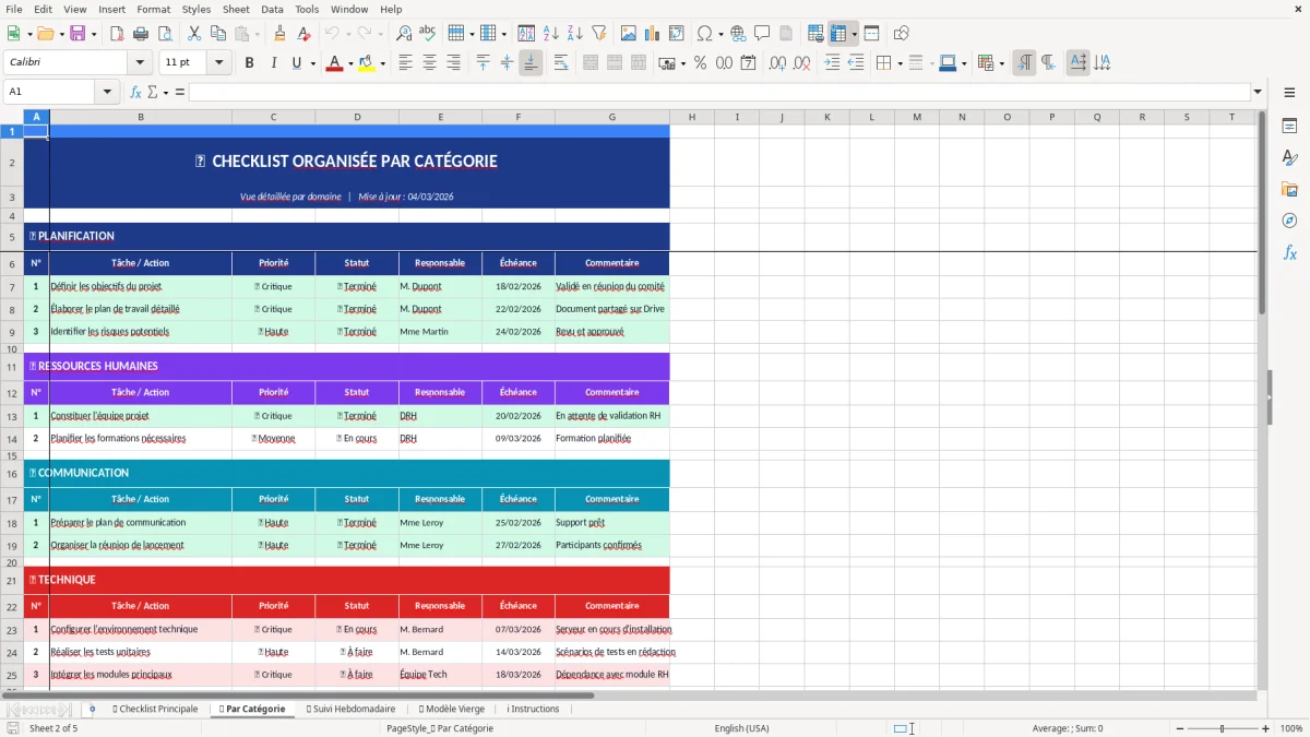 Capture d'écran 2 : Feuille 📂 Par Catégorie - Modèle Excel modèle checklist excel