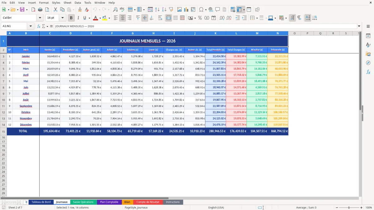 Capture d'écran 2 : Feuille Journaux - Modèle Excel modèle comptabilité simplifiée excel