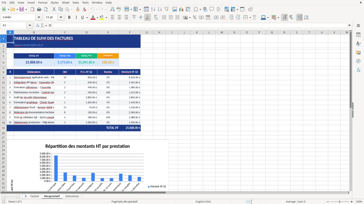 Capture d'écran 2 : Feuille Récapitulatif - Modèle Excel modèle facture excel