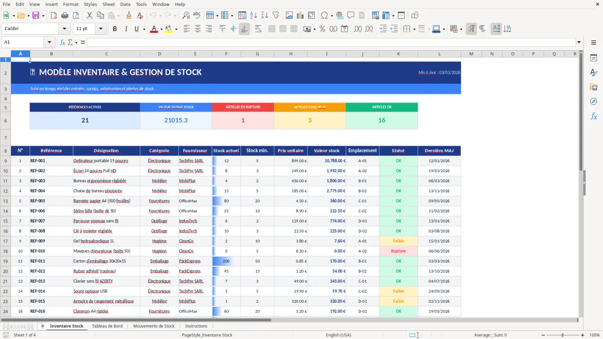 Modèle Inventaire Stock Excel Gratuit - 2026