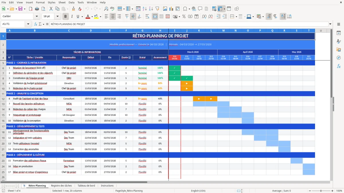 Retroplanning Example Modèle rétro-planning excel Gratuit - 2026