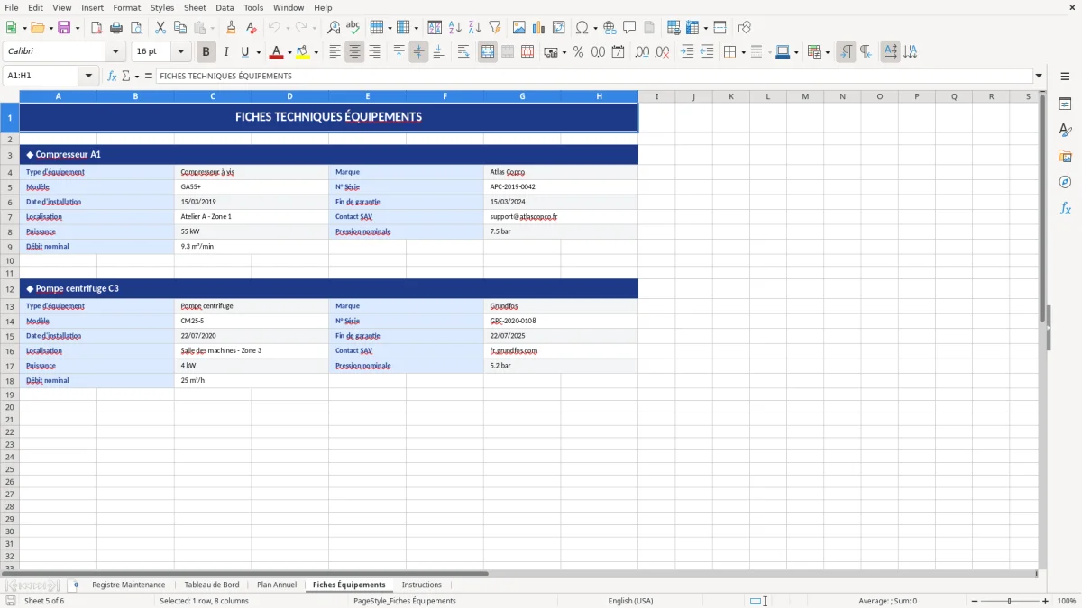 Capture d'écran 4 : Feuille Plan Annuel - Modèle Excel registre maintenance excel