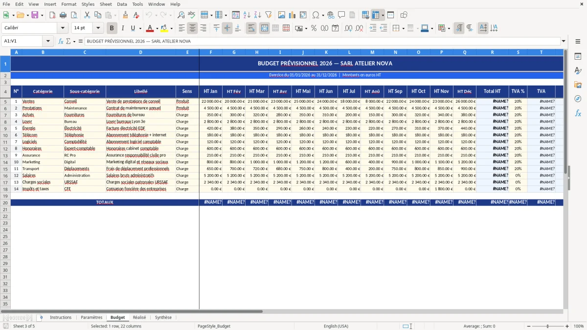 Capture d'écran 3 : Feuille Budget - Modèle Excel modèle budget entreprise excel
