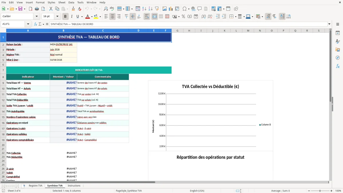 Capture d'écran 2 : Feuille Registre TVA - Modèle Excel modèle registre TVA excel