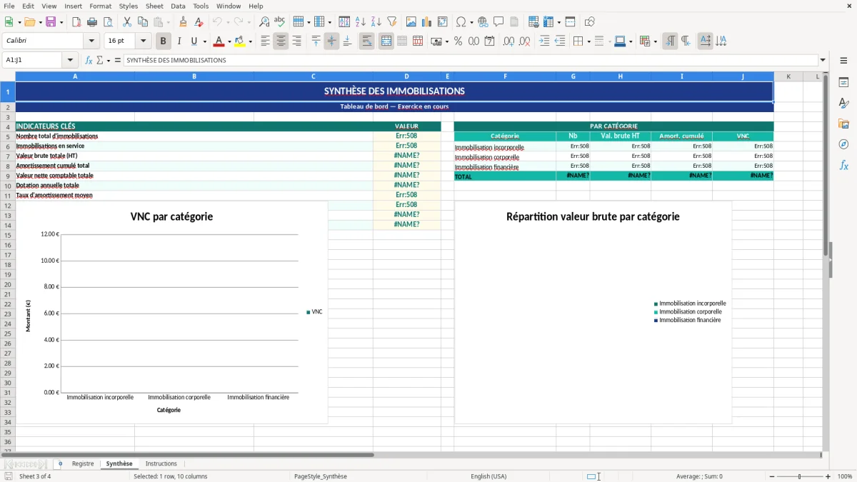 Capture d'écran 2 : Feuille Registre - Modèle Excel registre immobilisations excel