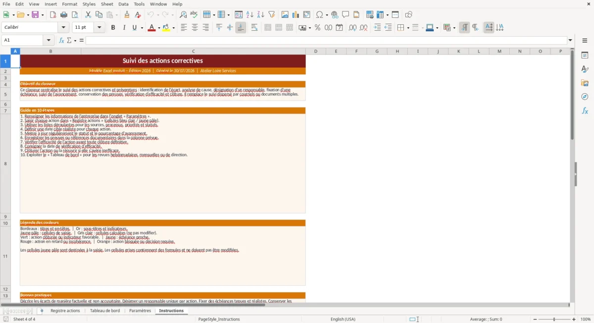 Excel – Suivi des actions correctives Excel - Gratuit (2026) – Instructions