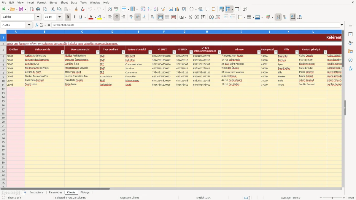 Capture d'écran 3 : Feuille Clients - Modèle Excel Suivi de rentabilité par client Excel - Gratuit (2026)